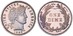 Barber Dime- moedas raras- vender para Nashville Coin Gallery