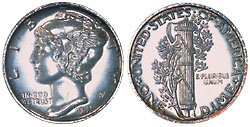 Mercury dime- moedas raras- vender para Nashville Coin Gallery