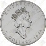 1994 Canada 1 oz .9999 fine silver Maple Leaf