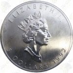 1992 Canada 1 oz .9999 Fine Silver Maple Leaf