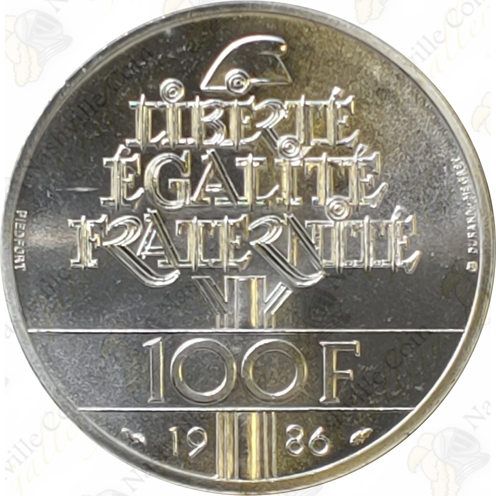 1986 France Silver 100 Francs (Piedfort) Statue Of Liberty -- BU -- SKU ...