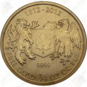 2012 Canada 1/4 oz .9999 fine gold War of 1812