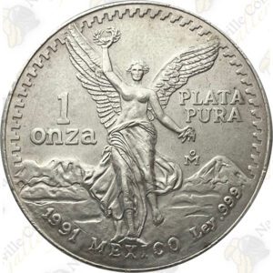 1991 Mexican Silver Libertad (Type 1) - 1 ounce .999 Fine Silver