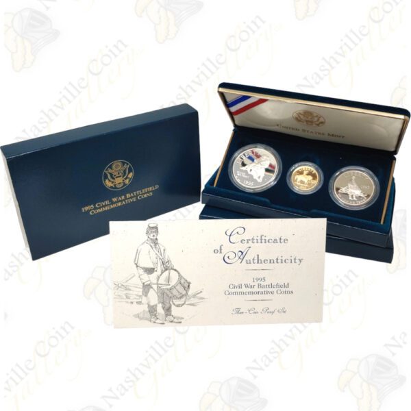 1995 Civil War 3-Coin Proof Gold and Silver Set