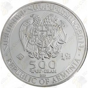 2015 ARMENIA NOAHS ARK - 500 DRAMS - 1 OUNCE .999 FINE SILVER