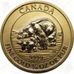 2015 Canada 1/14 oz .9999 fine gold Polar Bear with Cub