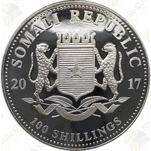 2017 Somalia 1 oz .9999 fine silver Elephant