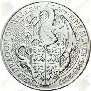 2017 Great Britain 2 oz .9999 fine silver Red Dragon of Wales