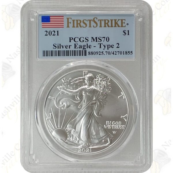 2021 (Type 2) American Silver Eagle - PCGS MS70 First Strike