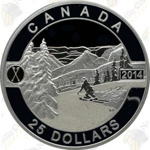 2014 $25 1 oz O'Canada Scenic Skiing Proof .999 Silver Coin