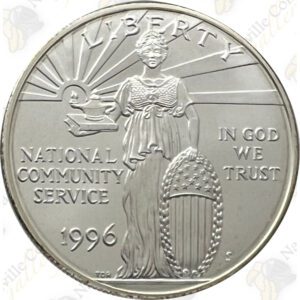 1996-S National Community Service Uncirculated Silver Dollar (Box & COA)