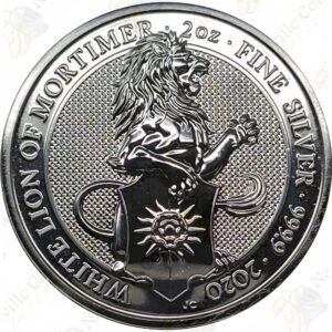 2020 Great Britain 2 oz Silver White Lion of Mortimer