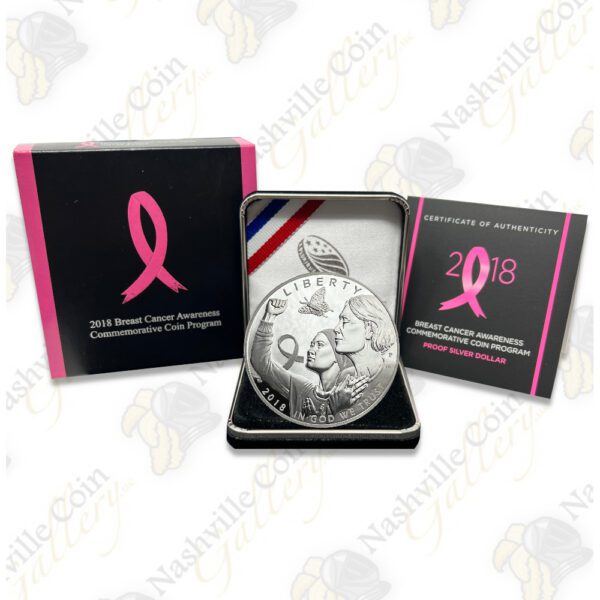 2018 Breast Cancer Awareness Commemorative Proof Silver Dollar (BOX & COA)