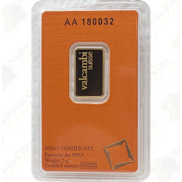 5 gram .999+ fine gold bar in assay card (brand varies)