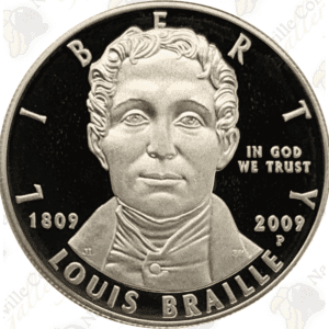 2009 Louis Braille Bicentennial Proof Silver Dollar