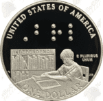 Louis Braille Bicentennial Silver Dollar Proof Reverse
