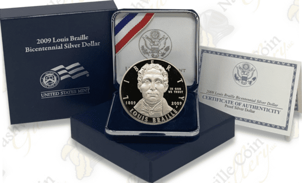 2009 Louis Braille Bicentennial Proof Silver Dollar