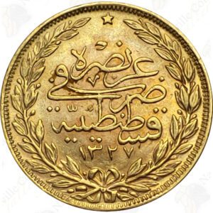 Turkey 100 Kurush (random date, avg. circulated), .2127 oz gold