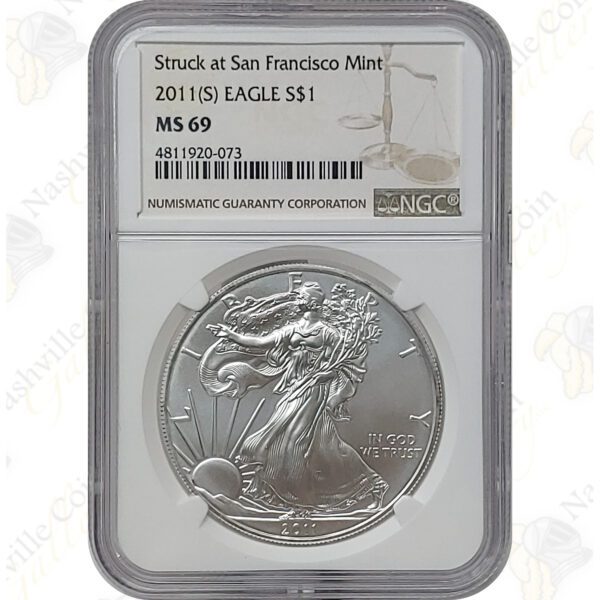 2011 (S) American Silver Eagle - Struck at San Francisco Mint - NGC MS69