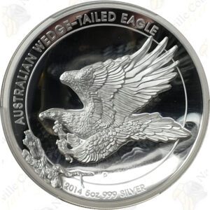 2014-P Australia 5 oz Silver Wedge Tailed Eagle (High Relief) - PCGS PR69 Deep Cameo - John Mercanti signature label