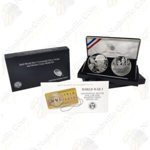 2018 World War I Centennial Silver Dollar and U.S. Marine Corps Medal Set