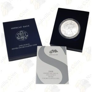 2008-W (Reverse of 2007) Burnished American Silver Eagle with box & COA