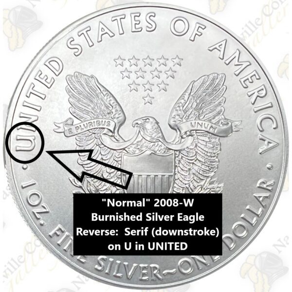 2008-W (Reverse of 2007) Burnished American Silver Eagle with box & COA