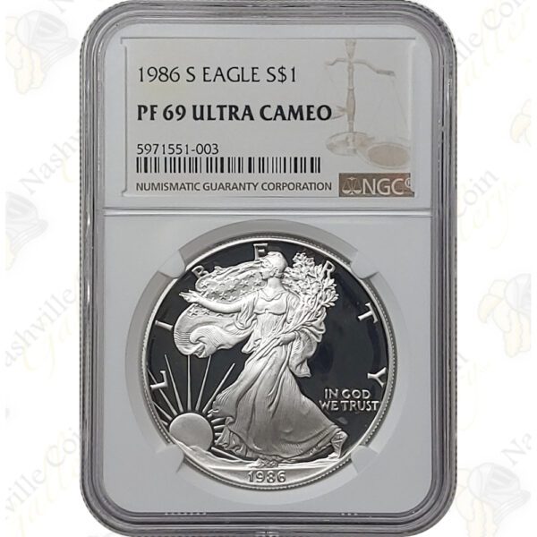 1986 Proof American Silver Eagle -- NGC PF69 Ultra Cameo