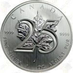 2013 Canada 25th Anniversary 1 oz .9999 fine silver Maple Leaf