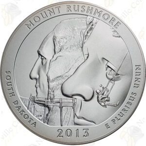 2013-P MOUNT RUSHMORE S 5 OZ ATB SILVER COIN - SPECIMEN