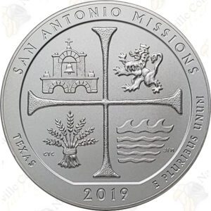 2019-P SAN ANTONIO MISSIONS 5 OZ ATB SILVER COIN - SPECIMEN