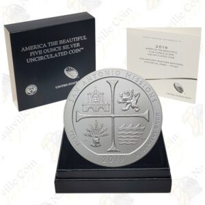 2019-P SAN ANTONIO MISSIONS 5 OZ ATB SILVER COIN - SPECIMEN