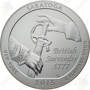 2015-P SARATOGA 5 OZ ATB SILVER COIN - SPECIMEN