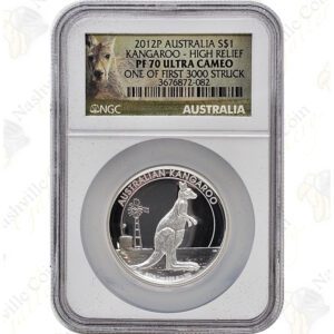 2012 Australia High Relief 1 oz .9999 fine silver Kangaroo - NGC PF70 Ultra Cameo