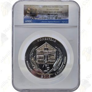 2015 Homestead 5 oz silver ATB coin - NGC MS69DPL First Day of Issue