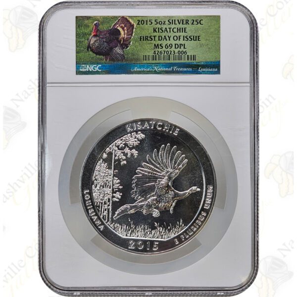 2015 Kisatchie 5 oz silver ATB coin - NGC MS69DPL First Day of Issue