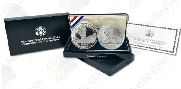 1999 Yellowstone National Park 2-pc Uncirculated and Proof Commemorative Coin Set