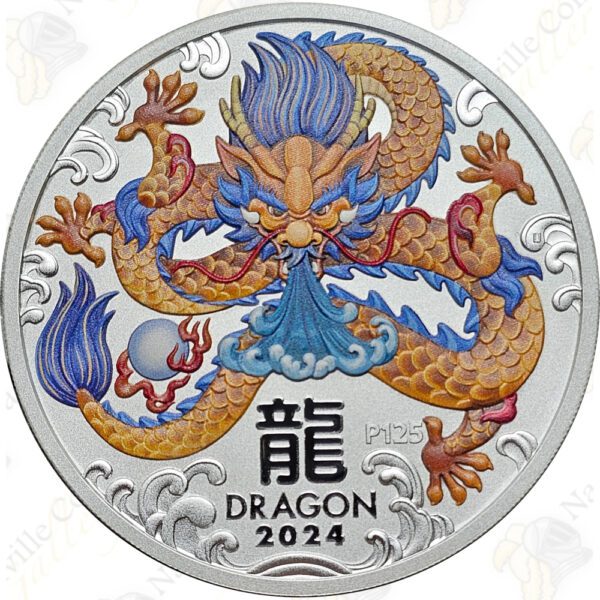 2024 Australia Lunar Series III 2-oz .9999 fine silver Year of the Dragon (Colorized)