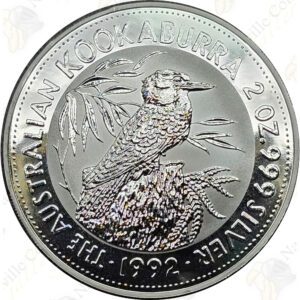 1992 Australia 2 oz .999 fine silver Kookaburra