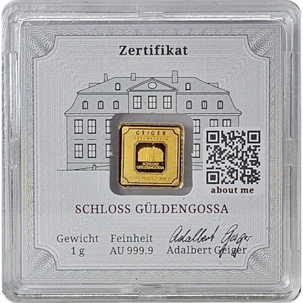 Geiger Edelmetalle 1 gram .9999 fine gold bar in assay card