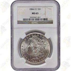 1884-CC Morgan Silver Dollar, NGC MS63