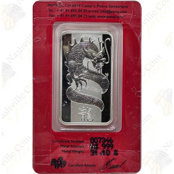 PAMP Lunar Year of the Dragon 1 oz .999 fine silver bar