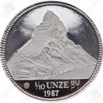 1987 Switzerland (Argor-Heraeus) 1/10 oz Platinum Helvetia / Matterhorn