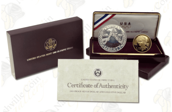 1988 Olympic 2-pc Commemorative Proof Gold and Silver Set