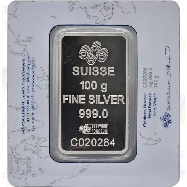 PAMP (Lady Fortuna) 100 gram .999 fine silver bar