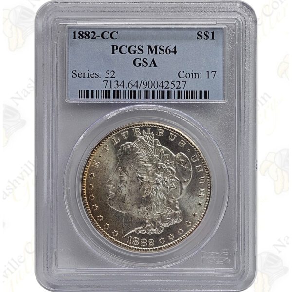 1882-CC Morgan Silver Dollar, PCGS MS64 (GSA)