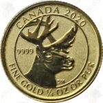 2020 Canada 1/4 oz .9999 fine gold Reverse Proof Woodland Caribou