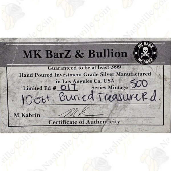 MK BarZ and Bullion 10 oz "Buried Treasure" silver round (serialized)