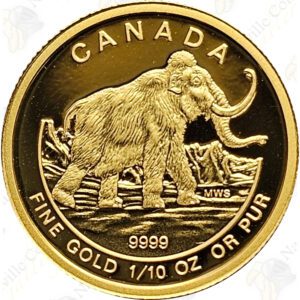 2014 Canada 1/10 oz .9999 fine gold Proof "Prehistoric Animals" series Woolly Mammoth