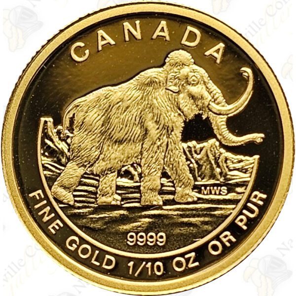 2014 Canada 1/10 oz .9999 fine gold Proof "Prehistoric Animals" series Woolly Mammoth